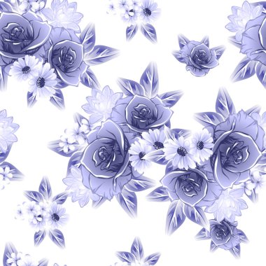 Sorunsuz vintage tarzı çiçek deseni. Kontur çiçek öğeleri