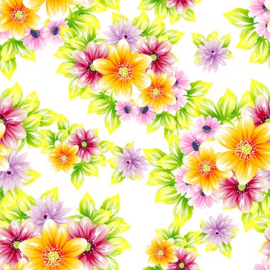 Sorunsuz vintage tarzı çiçek deseni. Renkli çiçek öğeleri