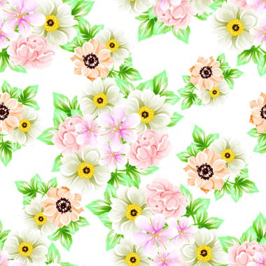 Sorunsuz vintage tarzı çiçek deseni. Renkli çiçek öğeleri