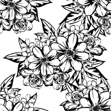 Sorunsuz vintage tarzı çiçek deseni. Kontur çiçek öğeleri