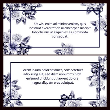 Klasik çiçek düğün kartları seti. Çiçek elementleri ve çerçeveleri.