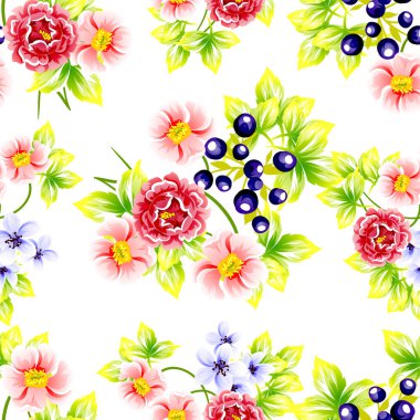 Sorunsuz vintage tarzı çiçek deseni. Renkli çiçek öğeleri