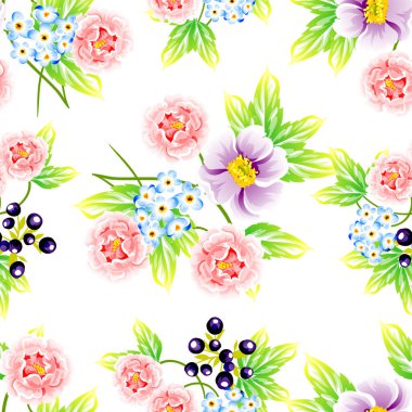 Sorunsuz vintage tarzı çiçek deseni. Renkli çiçek öğeleri