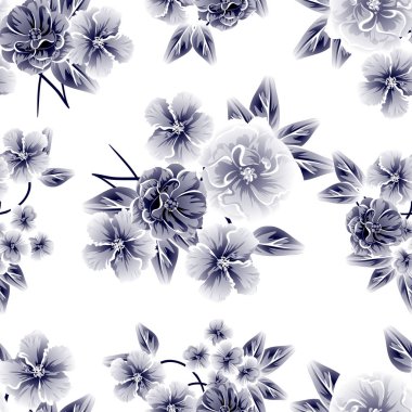 Sorunsuz vintage tarzı çiçek deseni. Kontur çiçek öğeleri