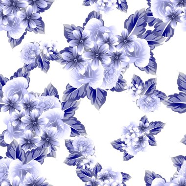 Sorunsuz vintage tarzı çiçek deseni. Kontur çiçek öğeleri