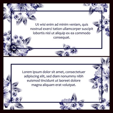 Klasik çiçek düğün kartları seti. Çiçek elementleri ve çerçeveleri.