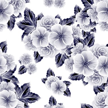 Sorunsuz vintage tarzı çiçek deseni. Kontur çiçek öğeleri