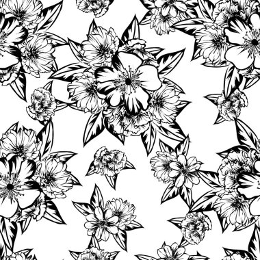 Sorunsuz vintage tarzı çiçek deseni. Kontur çiçek öğeleri