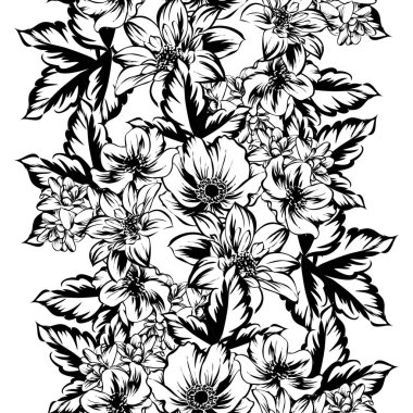 Sorunsuz vintage tarzı çiçek deseni. Kontur çiçek öğeleri