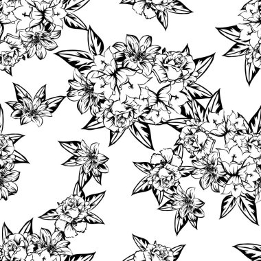 Sorunsuz vintage tarzı çiçek deseni. Kontur çiçek öğeleri
