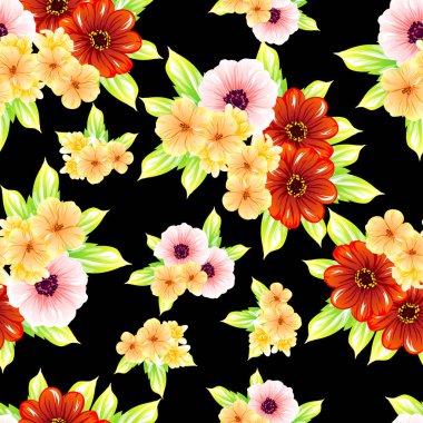 Sorunsuz vintage tarzı çiçek deseni. Renkli çiçek öğeleri