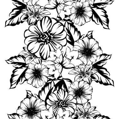 Sorunsuz vintage tarzı çiçek deseni. Kontur çiçek öğeleri