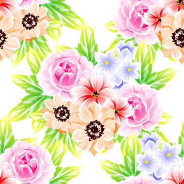 Sorunsuz vintage tarzı çiçek deseni. Renkli çiçek öğeleri