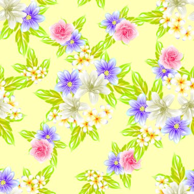 Sorunsuz vintage tarzı çiçek deseni. Renkli çiçek öğeleri