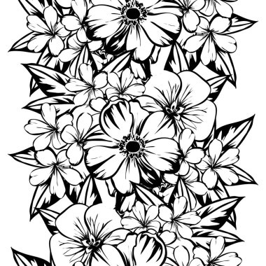 Sorunsuz vintage tarzı çiçek deseni. Kontur çiçek öğeleri