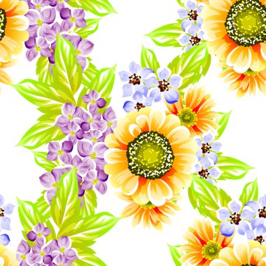 Sorunsuz vintage tarzı çiçek deseni. Renkli çiçek öğeleri