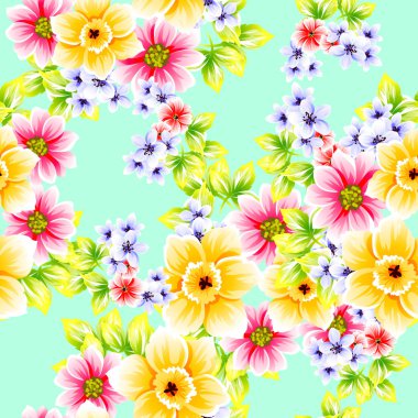 Sorunsuz vintage tarzı çiçek deseni. Renkli çiçek öğeleri