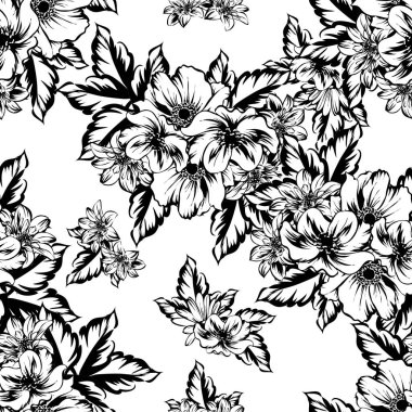 Sorunsuz vintage tarzı çiçek deseni. Kontur çiçek öğeleri
