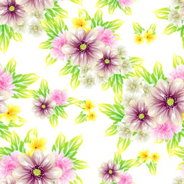 Sorunsuz vintage tarzı çiçek deseni. Renkli çiçek öğeleri