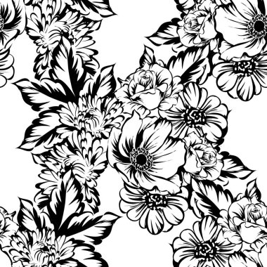 Sorunsuz vintage tarzı çiçek deseni. Kontur çiçek öğeleri