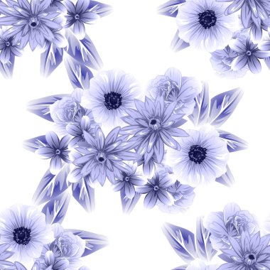 Sorunsuz vintage tarzı çiçek deseni. Kontur çiçek öğeleri