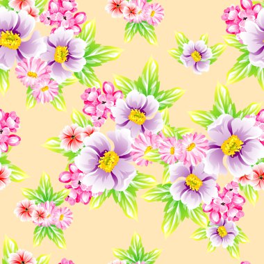 Sorunsuz vintage tarzı çiçek deseni. Renkli çiçek öğeleri