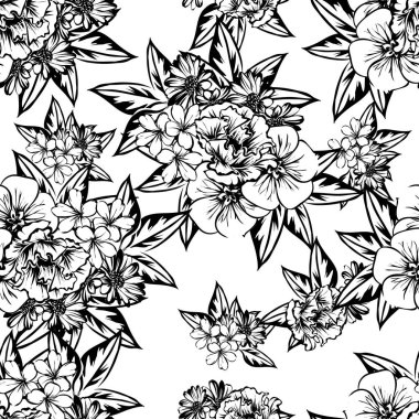 Sorunsuz vintage tarzı çiçek deseni. Kontur çiçek öğeleri