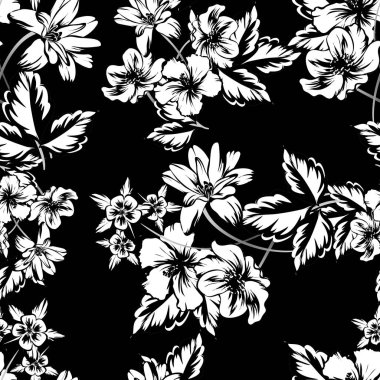 Sorunsuz vintage tarzı çiçek deseni. Kontur çiçek öğeleri