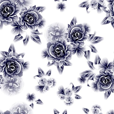 Sorunsuz vintage tarzı çiçek deseni. Kontur çiçek öğeleri