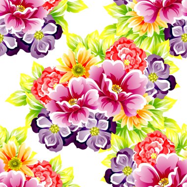 Sorunsuz vintage tarzı çiçek deseni. Renkli çiçek öğeleri