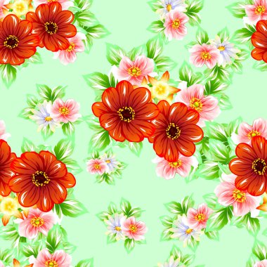 Sorunsuz vintage tarzı çiçek deseni. Renkli çiçek öğeleri