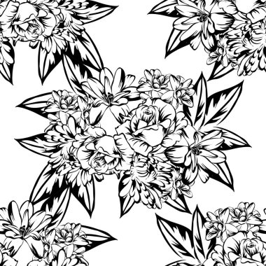 Sorunsuz vintage tarzı çiçek deseni. Kontur çiçek öğeleri