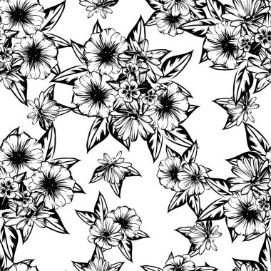 Sorunsuz vintage tarzı çiçek deseni. Kontur çiçek öğeleri