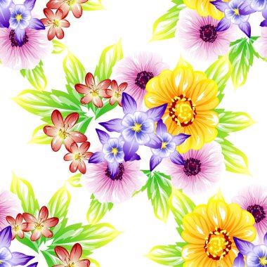 Sorunsuz vintage tarzı çiçek deseni. Renkli çiçek öğeleri