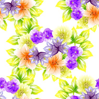 Sorunsuz vintage tarzı çiçek deseni. Renkli çiçek öğeleri