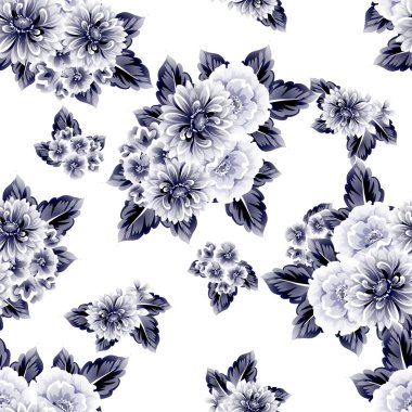 Sorunsuz vintage tarzı çiçek deseni. Kontur çiçek öğeleri