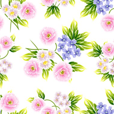 Sorunsuz vintage tarzı çiçek deseni. Renkli çiçek öğeleri