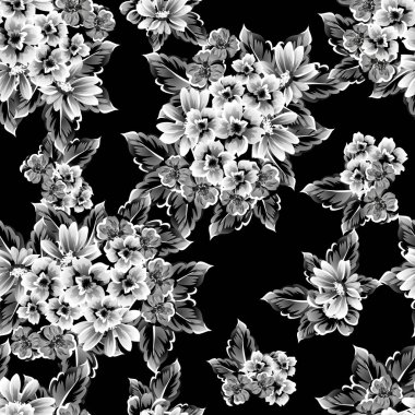 Sorunsuz vintage tarzı çiçek deseni. Kontur çiçek öğeleri