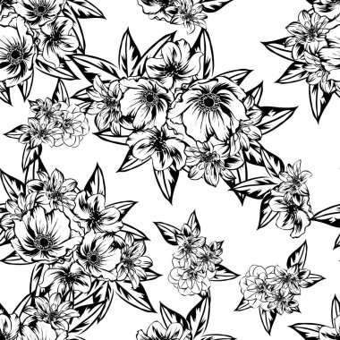 Sorunsuz vintage tarzı çiçek deseni. Kontur çiçek öğeleri