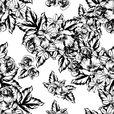 Sorunsuz vintage tarzı çiçek deseni. Kontur çiçek öğeleri