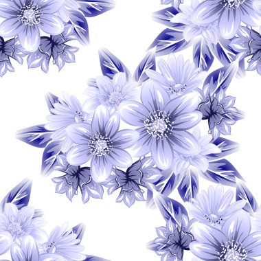 Sorunsuz vintage tarzı çiçek deseni. Kontur çiçek öğeleri