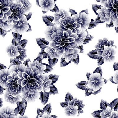 Sorunsuz vintage tarzı çiçek deseni. Kontur çiçek öğeleri