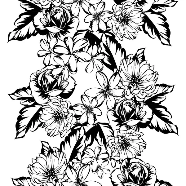 Sorunsuz vintage tarzı çiçek deseni. Kontur çiçek öğeleri
