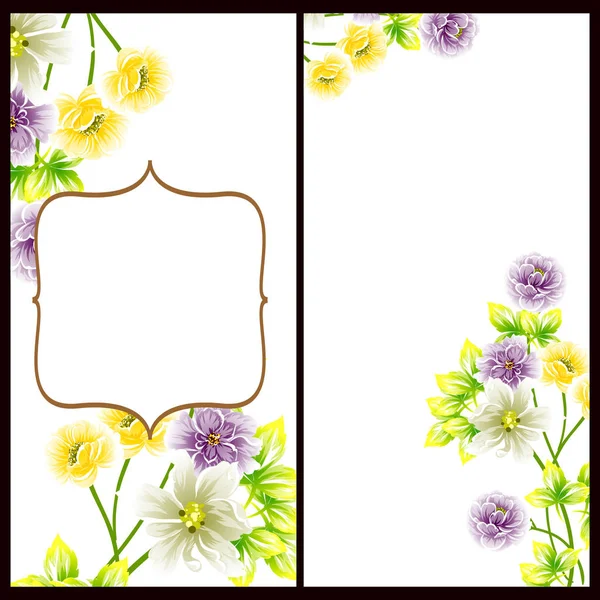 Conjunto Tarjetas Boda Flores Estilo Vintage Elementos Florales Color — Vector de stock