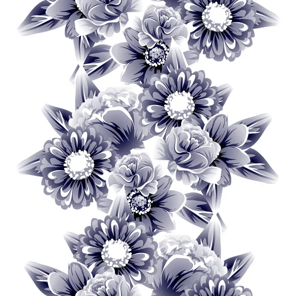 Patrón Flores Estilo Vintage Sin Costuras Elementos Florales Contorno — Vector de stock