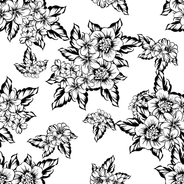 Patrón Flores Estilo Vintage Sin Costuras Elementos Florales Contorno — Vector de stock