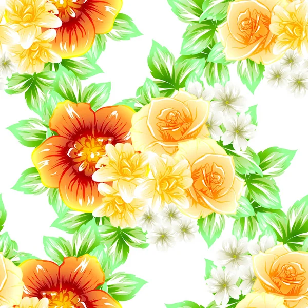 Patrón Flores Estilo Vintage Sin Costuras Elementos Florales Color — Vector de stock