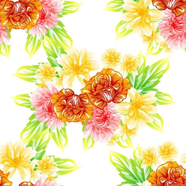 Seamless Vintage Style Flower Pattern Floral Elements Color — Stock Vector