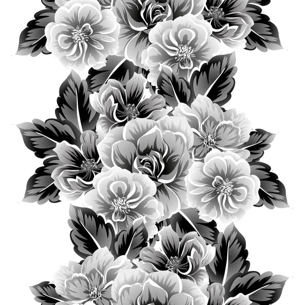 Seamless Vintage Style Flower Pattern Floral Elements Contour — Stock Vector