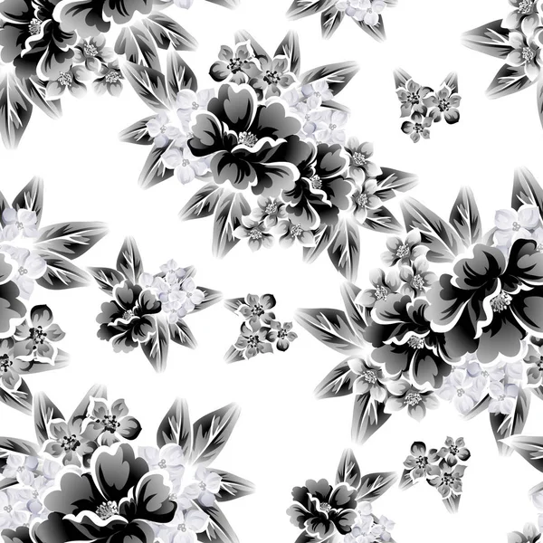 Modèle Fleur Style Vintage Sans Couture Éléments Floraux Dans Contour — Image vectorielle